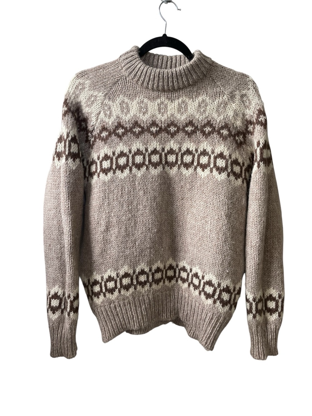 Icelandic Neutral Fair Isle Wool Crewneck Sweater - Beige/Brown
